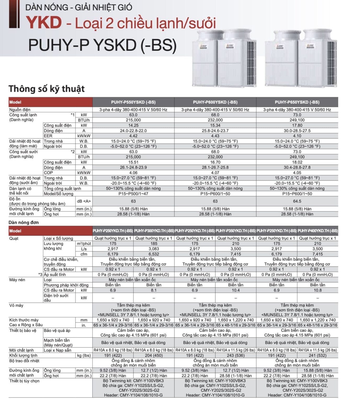 Dàn nóng VRF Mitsubishi Electric (Lạnh / Sưởi) - Thông số kỹ thuật 3
