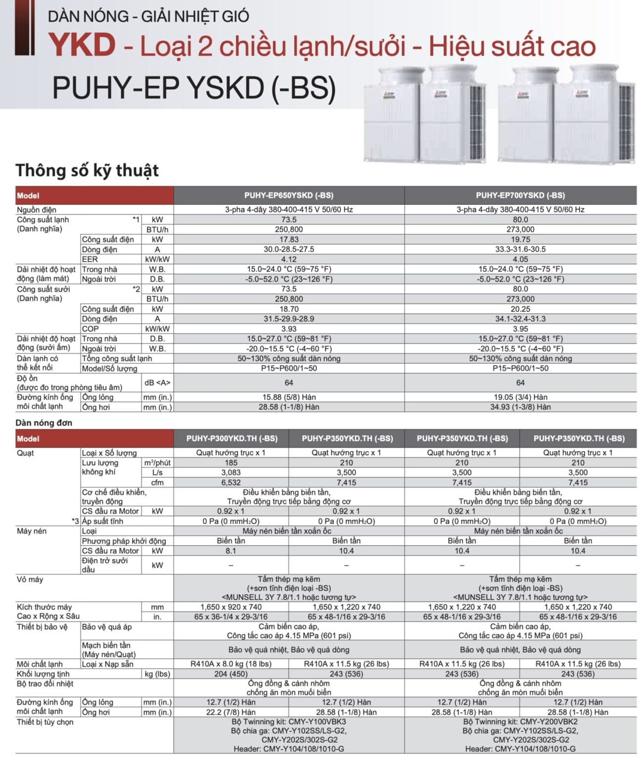 Dàn nóng VRF Mitsubishi Electric (Lạnh / Sưởi) - Thông số kỹ thuật 12